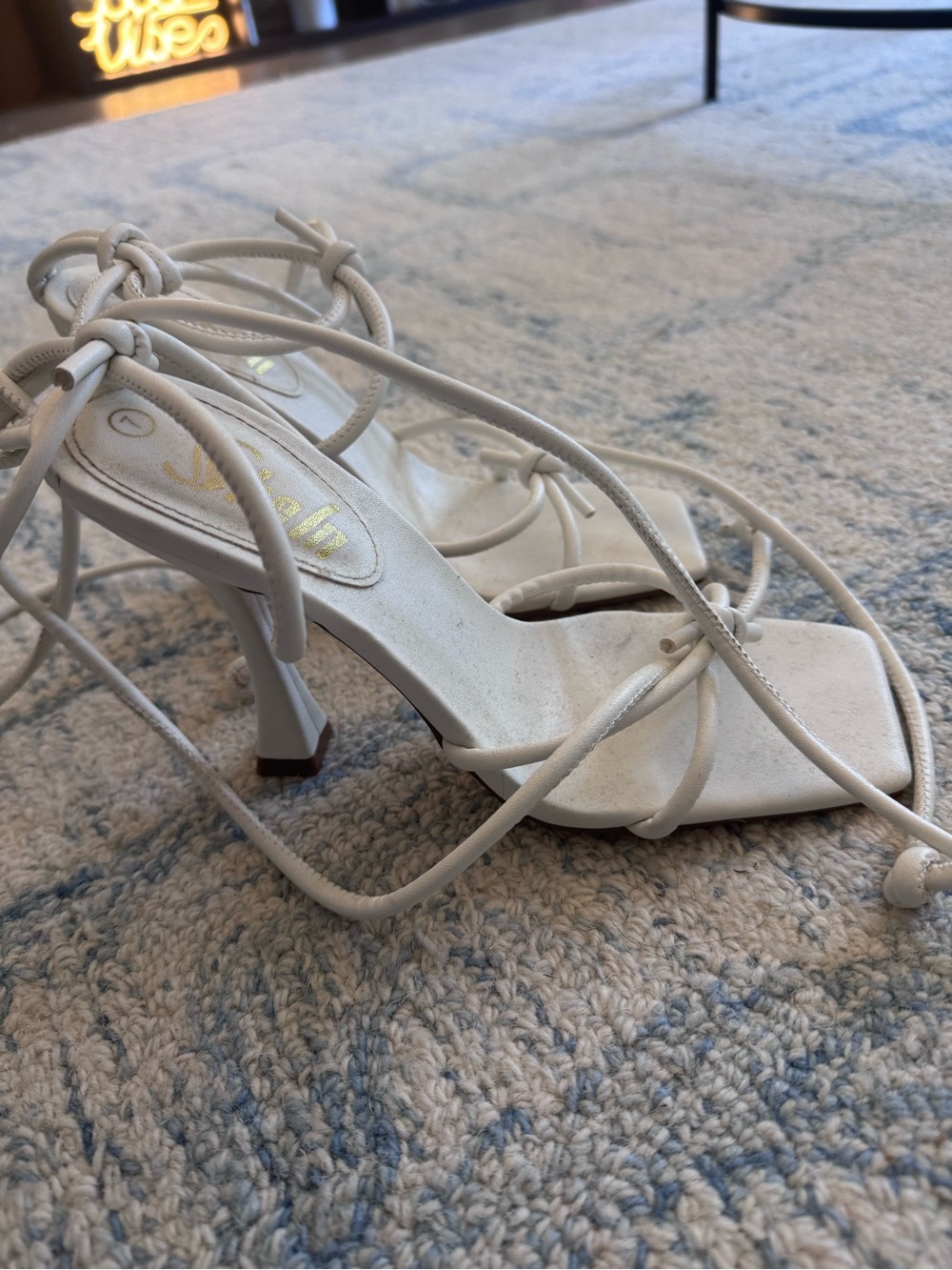 SHEIN White Lace-Up Square Toe Heeled Sandals